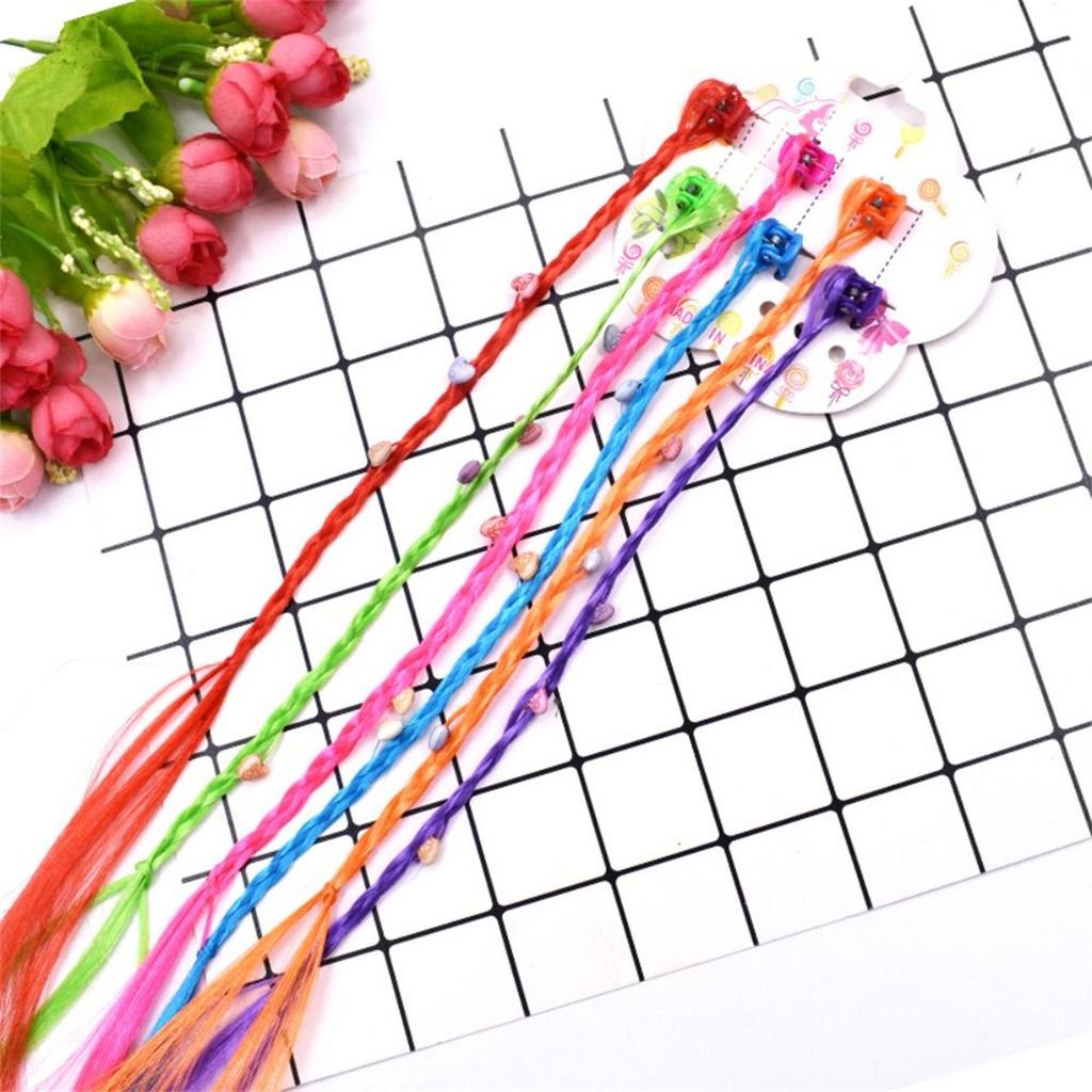 6Pcs/Set Colorful Rainbow Braided Hair Extensions with Clips Girls Ponytail Hairpieces Kids Hair Accessories
