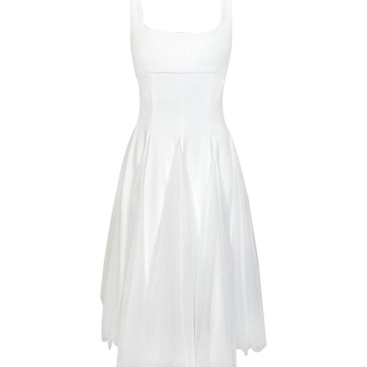 One Moment Waltz White Spaghetti Strap Dress - Women's Mesh Puffy Fairy Long Dress