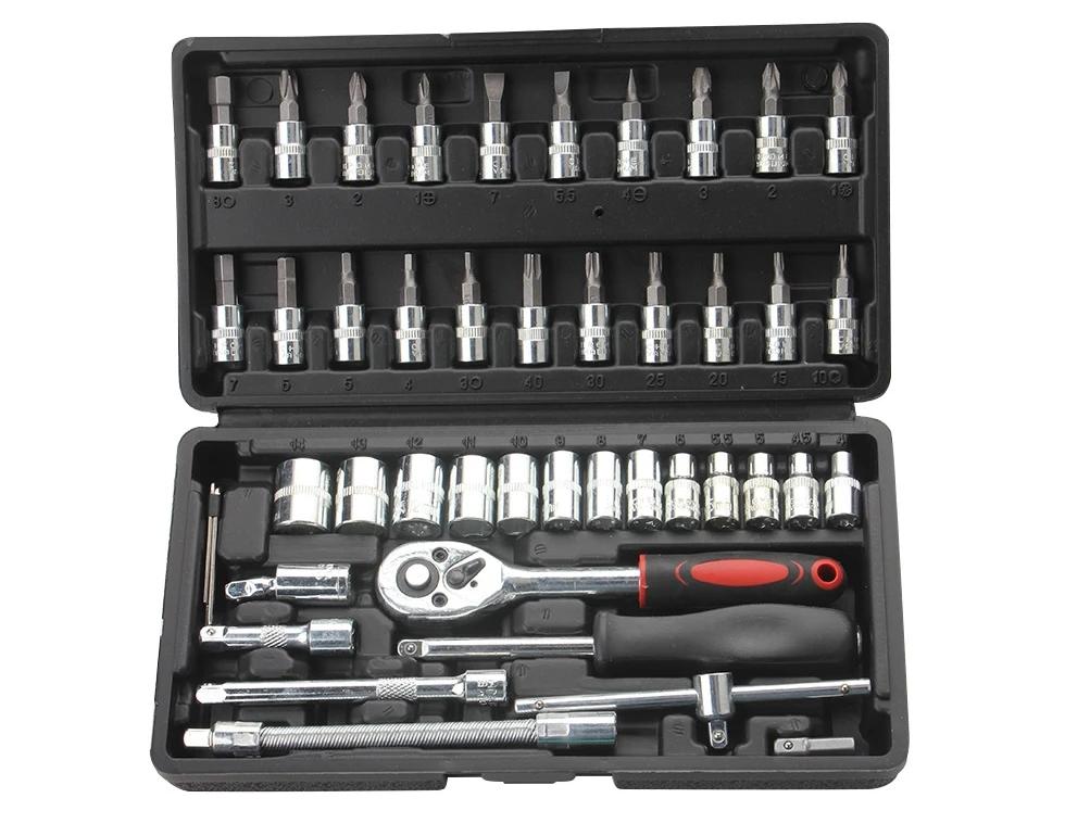 

Набор инструментов для авторемонта из 46 предметов, комбинированный набор торцевых ключей с трещоткой, многофункциональный ящик для инструментов для ремонта автомобиля/мотоцикла/дома