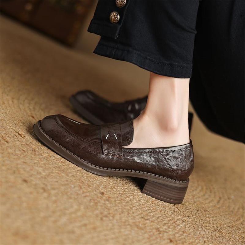 Fashion New Spring Sheep Leather Woman Shoes Round Toe Women Pumps Shoes for Women Chunky Heel Loafers Fashion Concise Casual Shoes
