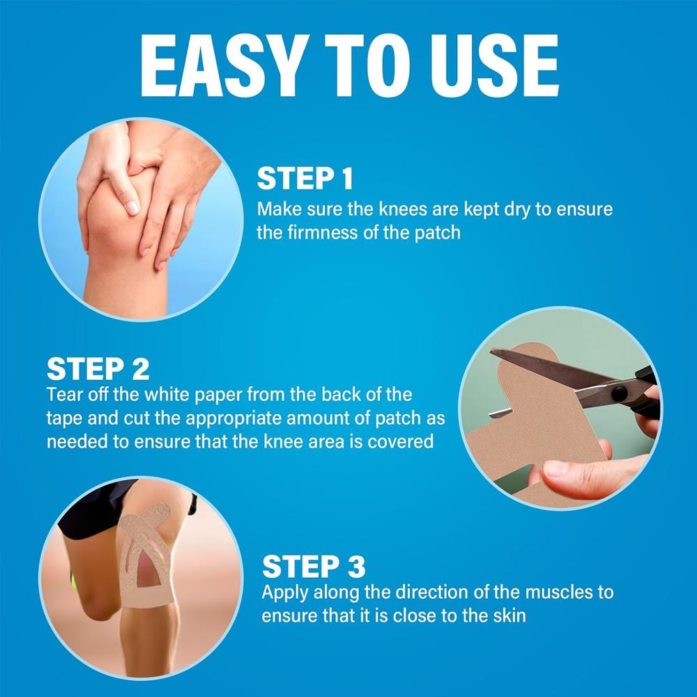 10PCS Kinesiology Tape for Knees, Knee Support & Stability, Knee Pain Relief Athletic Tape - Waterproof & Elastic, Breathable Hy