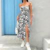 Women Summer Casual Holiday Sytap Sexy Flower Printed Split Package Hip One Piece Dress
