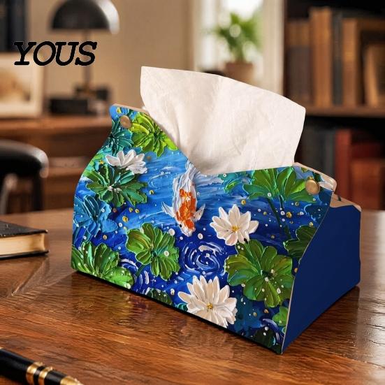 Foldable Paper Organizer Leather Tissue Box Cover with Flowers Pattern, Desktop Organizer, Napkin Holder Case, Portable Dispenser Facial Dispenser,