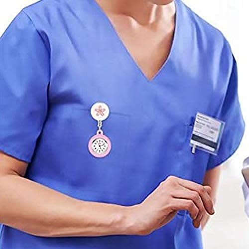 PULABO Nurse Watch, Pocket Watch for Nurses, Clip-on Pocket Watch, Unisex, Easy-to-Read Numerals, Flower Petal Decoration, Cute Gift for Birthdays, St