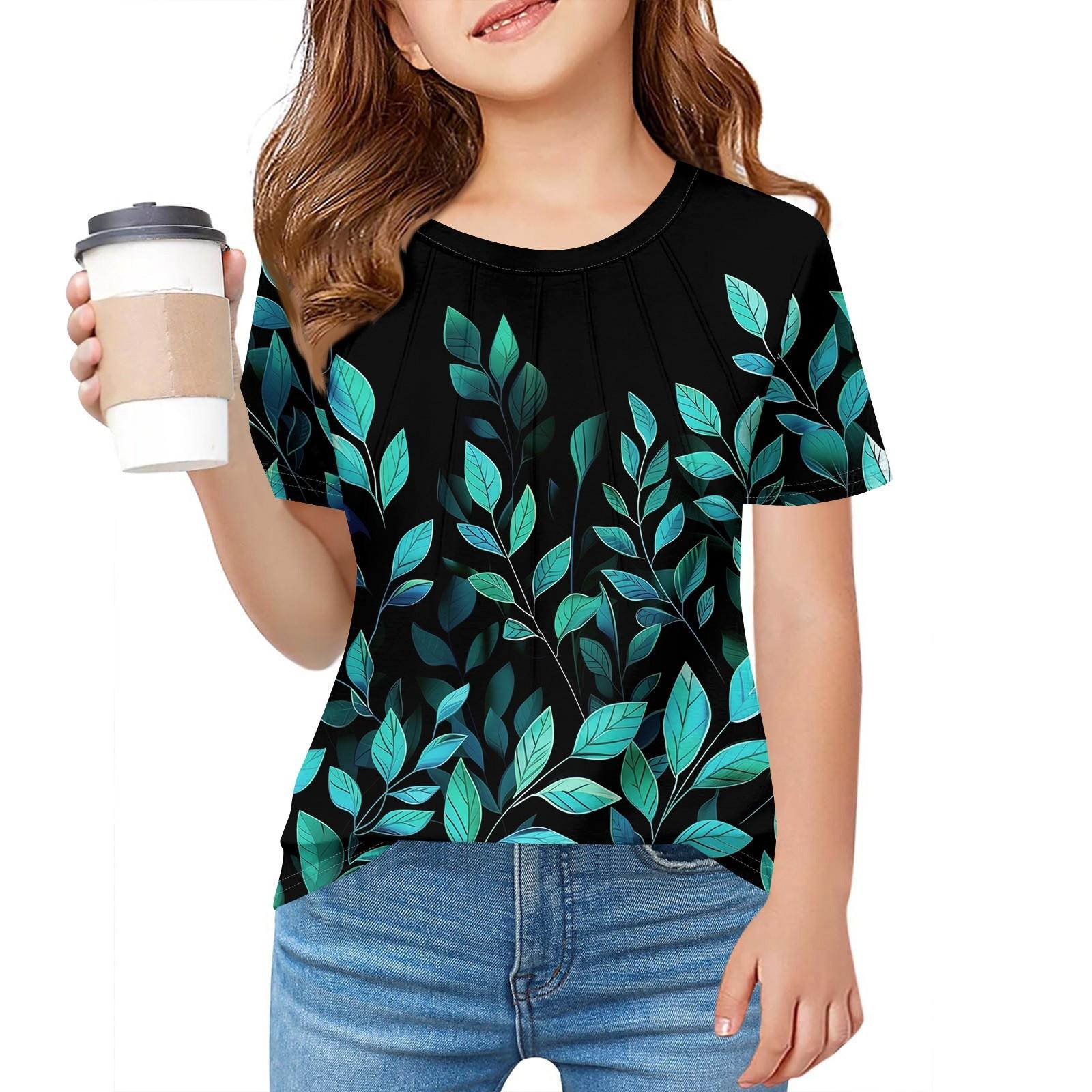 

Детская футболка Fold A для девочек, летняя модная куртка с круглым воротником и цветочным принтом с короткими рукавами 100