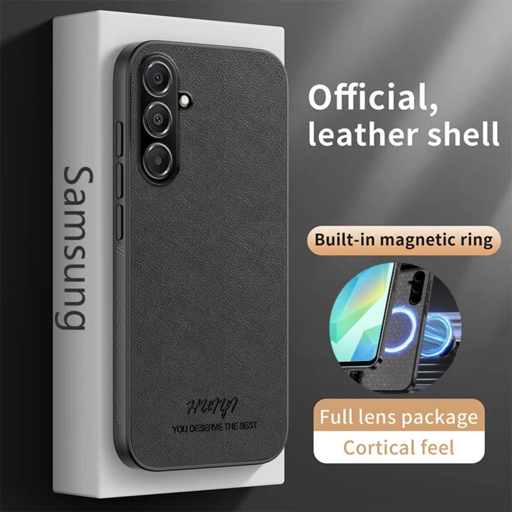 Leather Magsafe Car Holder Case for Samsung Galaxy A16 A06 5G A55 A15 A25 A35 A14 A24 A34 A54 A52s A05S A13 A51 A71 4G A53 A73