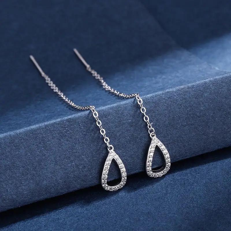 Hangende Oorlijn Lange Hangende Oorbellen voor Vrouwen Roségoud Kleur Zirkonia Kristal Piercing Inrijgoorbel Ooraccessoires Sieraden