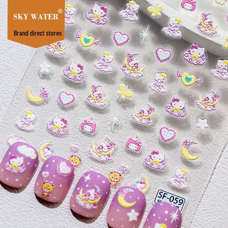 Наклейки для нейл-арта Hello Kitty 6D с тиснением - Милые мультяшные стикеры Sanrio для DIY-декора Mini Hello Kitty - 1 Sheet