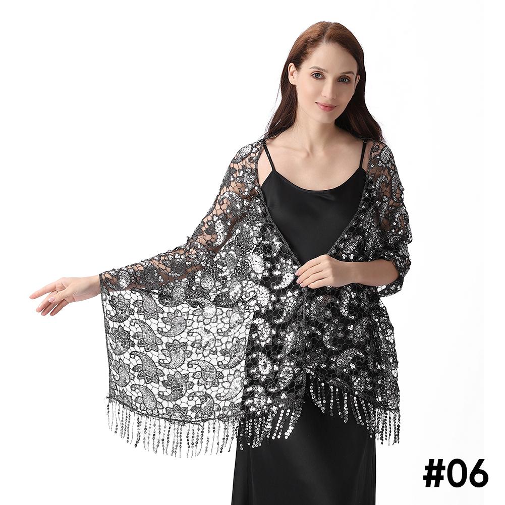 Lace & Sequins Shawl Wraps for Evening Dresses Wedding Decoration Scarf Elegant Hijab Cover for Ramadan Festivals Women's Modest Fashion Floral Shawl