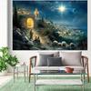 Bible Birth Scene Photography Background Fabric, Shepherd and Town, Polyester, Suitable for Christmas and Birthday Parties