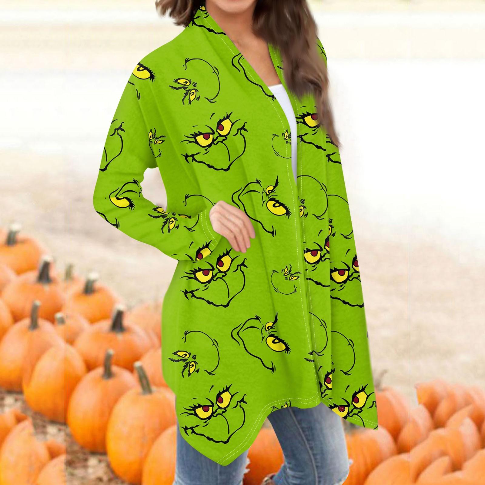 

Женская мода, повседневный рождественский принт, кардиган средней длины, куртка, пальто XXXXL армия зеленый