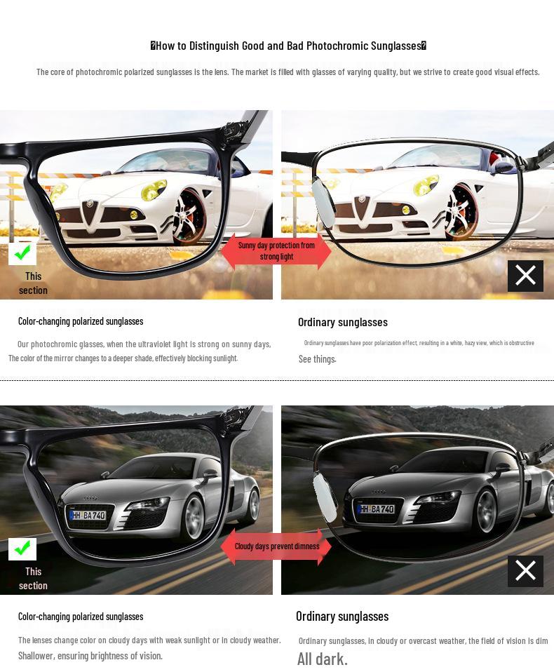 Aolong 627BS Polarized Photochromic Sunglasses - Fashionable Driving & Night Vision Glasses