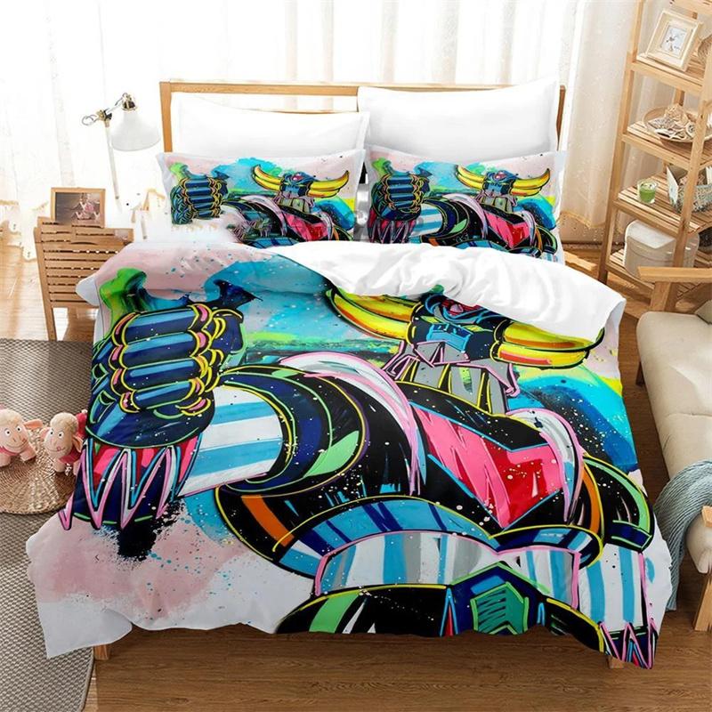 3D Print Cartoon Goldorak Grendizer UFO Robo Bedding Set Boys Girls Twin Queen Size Duvet Cover Pillowcase Bed Kids Adult