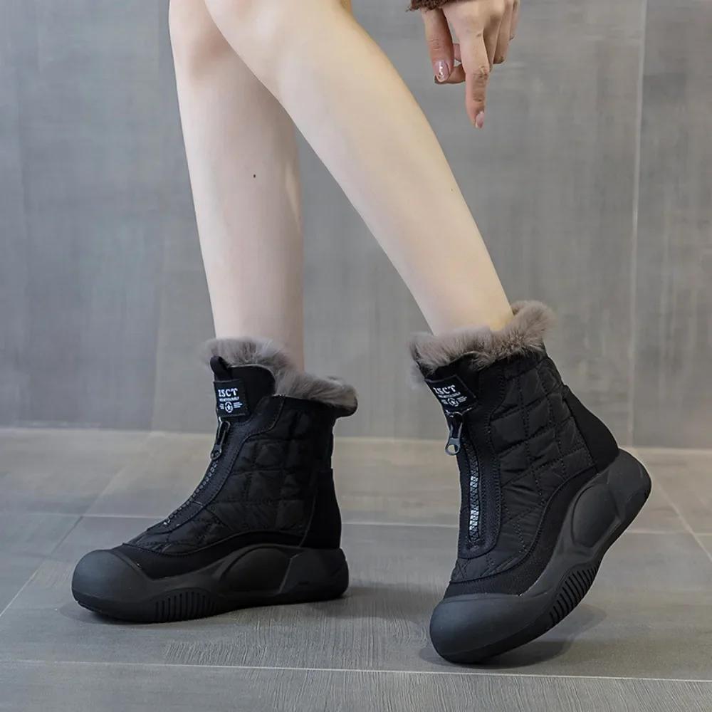 Fashion Platform Shoes Winter Warmth 2025 New Thick Soled Plush Cotton Shoes Womens Shoes Genuine Leather Snow Boots Sneakers Women