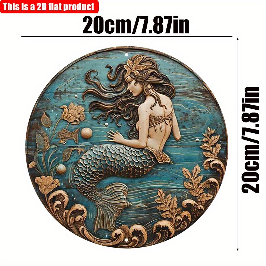 

2D плоский 20*20 см 1 шт элегантный и красивый круглый кулон с волнистыми волосами в стиле русалки, ретро-стиль морские волны и узоры водорослей, художественное украшение, идеальная спальня 20*20cm