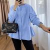 ZANZEA Women Casual Stand Collar Loose Long Sleeve Stripe Blouse
