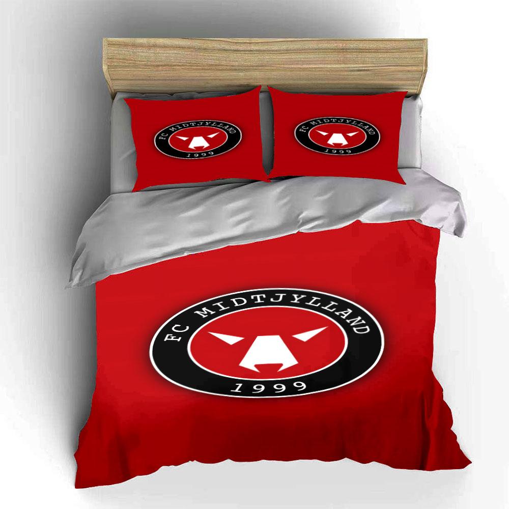Red background with FC Midtjylland logo. Bedding sets Duvet cover sets Duvet covers Pillowcases(1*Duvet Cover 2*Pillowcases without duvet insert)