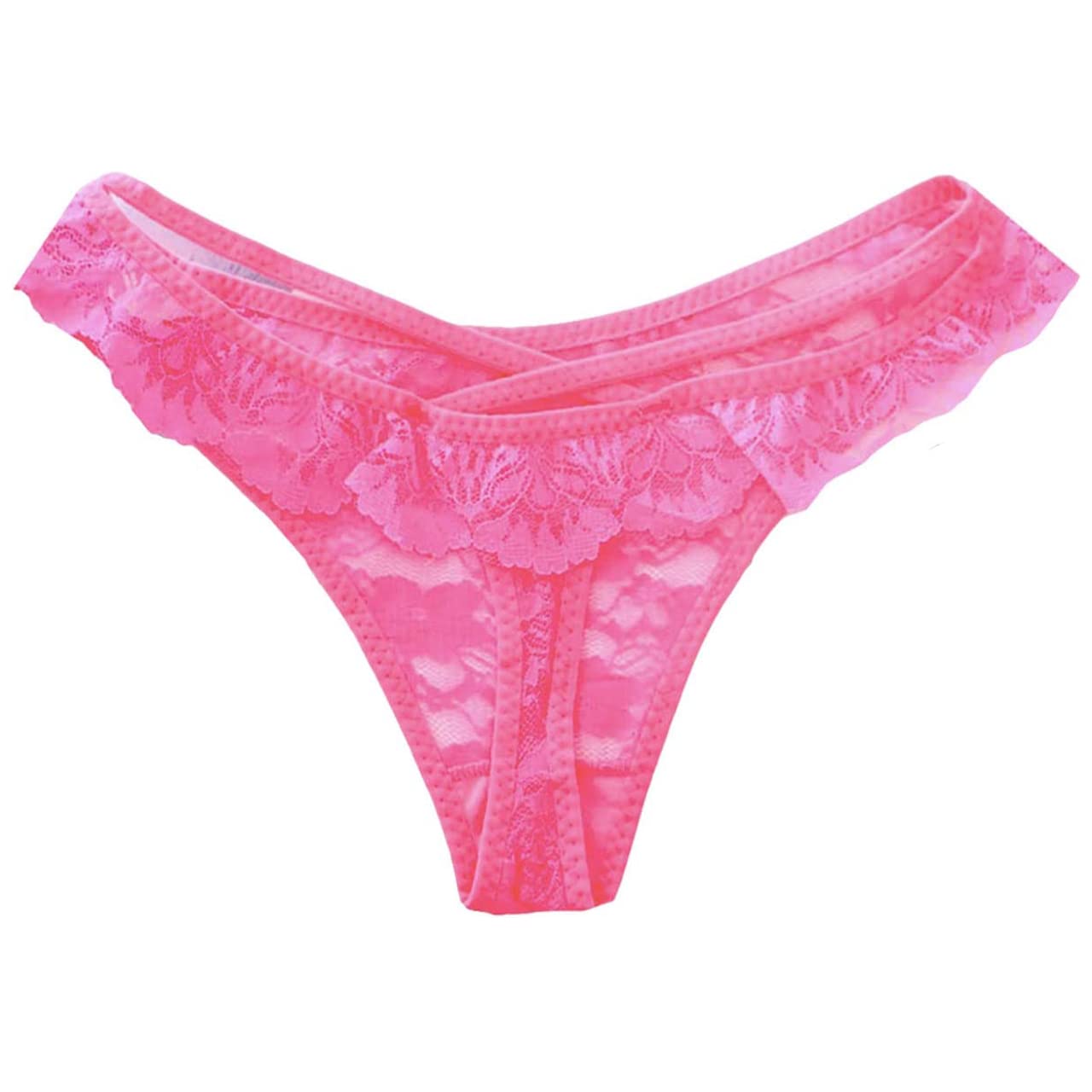 

ONE LIMITATION Lace Ruffle Sexy PT063 Women s T-Back Panties, Lingerie, (Pink)