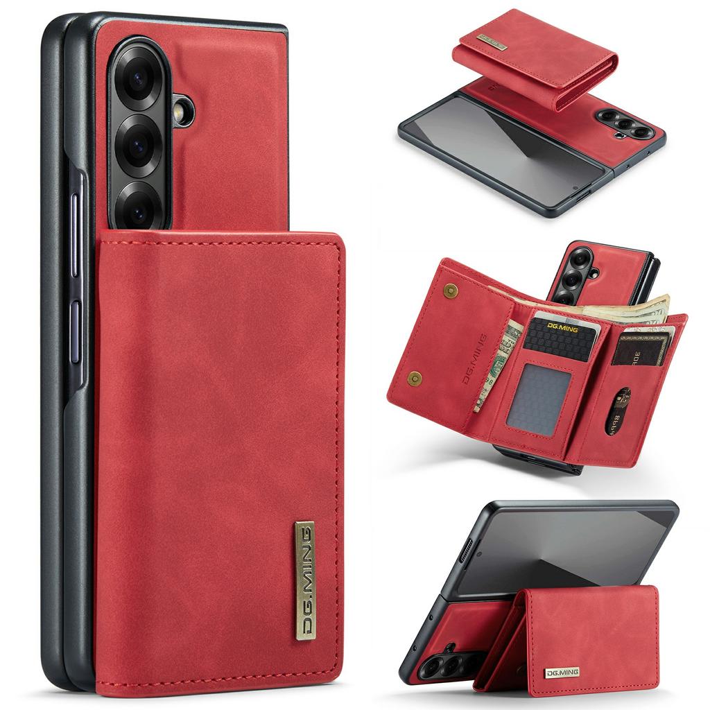 DG.MING M1 Serie für Samsung Galaxy Z Fold7 5G Handyhülle PU + TPU + PC Rückabdeckung mit magnetischem Tri-Fold Wallet Ständer
