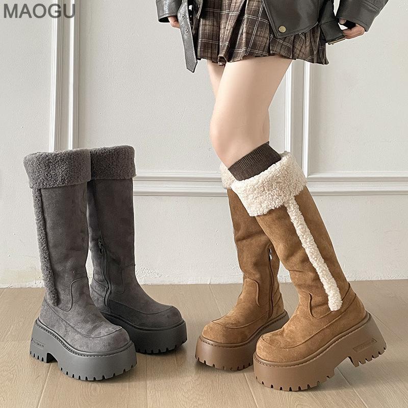 Fashion 2026 Winter Platform Snow Boots Women Fur Lined Knee High Long Boots Warm Thick Sole Side Zipper Stylish Botas Mujer