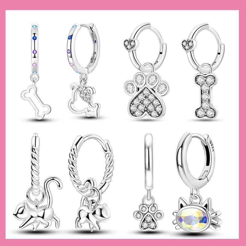 All New Silver S925 Honey Bees, Cats, Dogs Zircon Earrings and Eardrop Simple Fine Jewelry Women Girls Party Gift