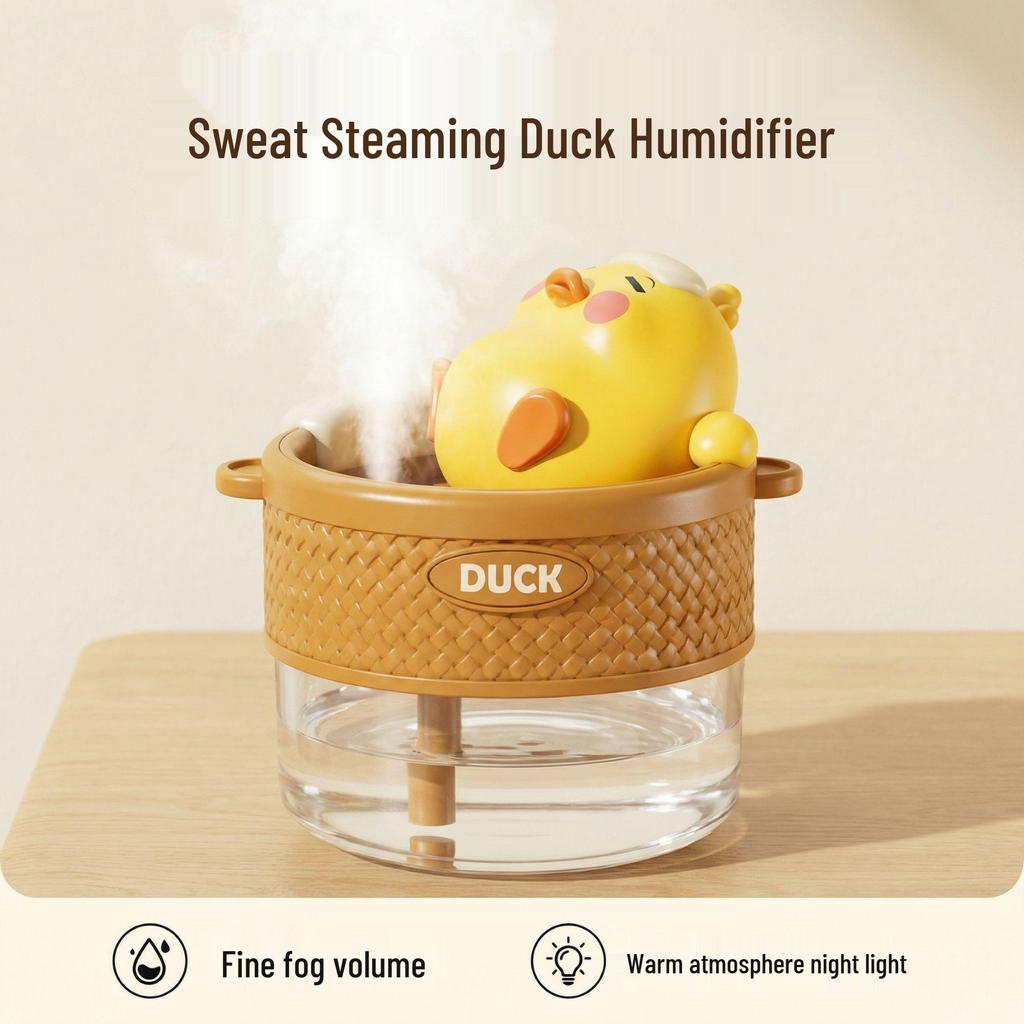 Creative Yellow Duck Mini Air Humidifier: 2-Speed, Long/Intermittent Spray for Desktop & Home Use