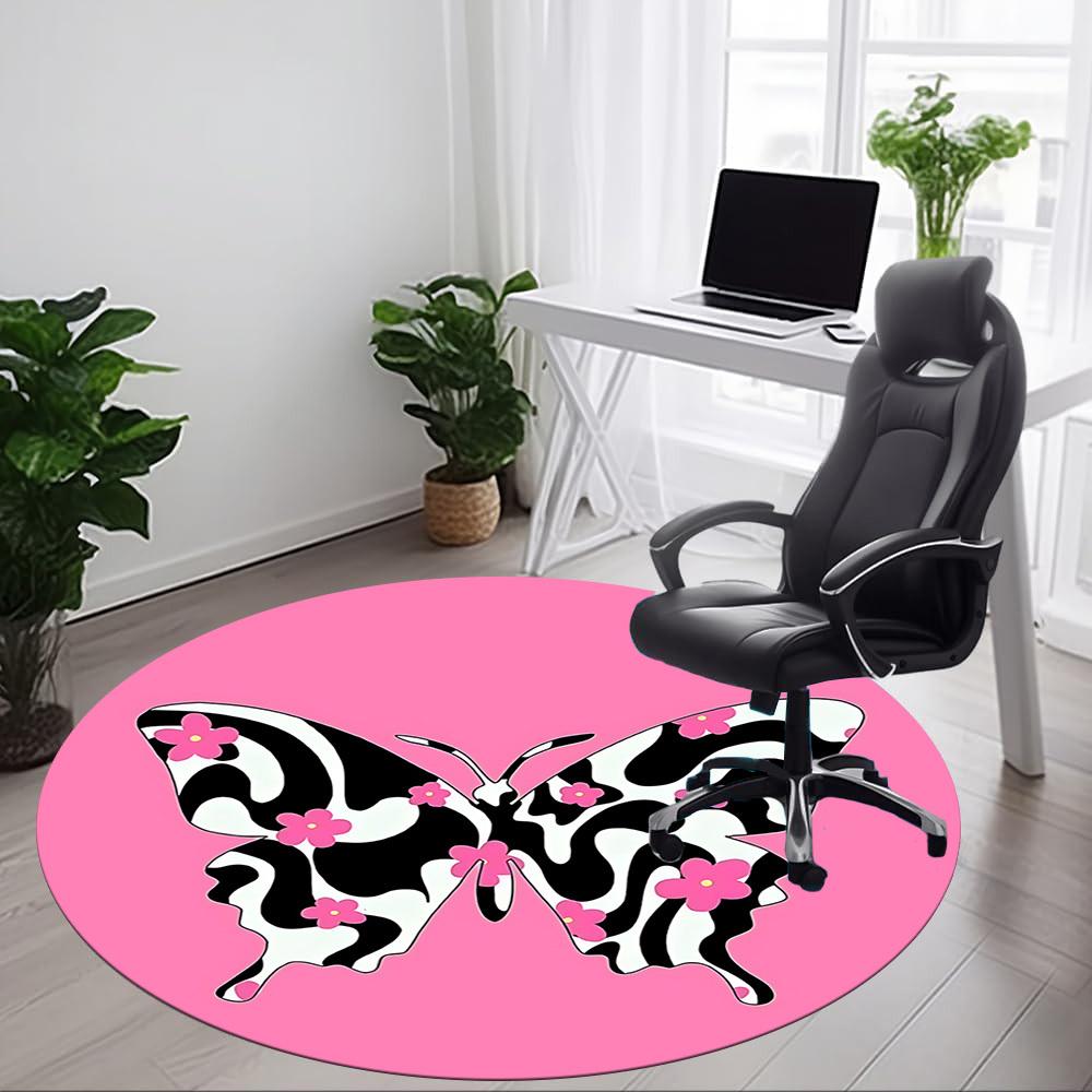 1 Stück Schmetterlinge Blumen Büro Runder Teppich, Matte Geeignet für Büro, Unter Bürostühlen Schlafzimmer Wohnzimmer Heimdekoration, Raum Deko