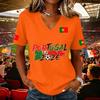 Women's Casual V Neck Short Sleeve Pullover Top with Soccer Flag Print Portugal 2026 Support Shirt for Fans and Sports Events