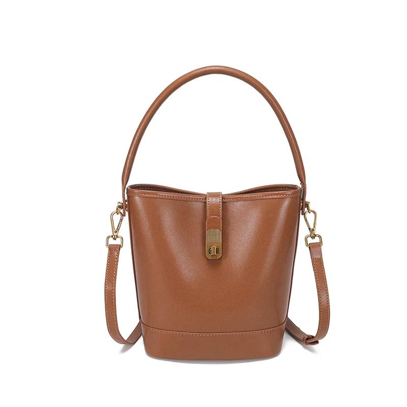 Ladies Genuine Leather Bucket Bag Retro Shoulder Crossbody Handbag Fashiable Luxurious Women's Bag