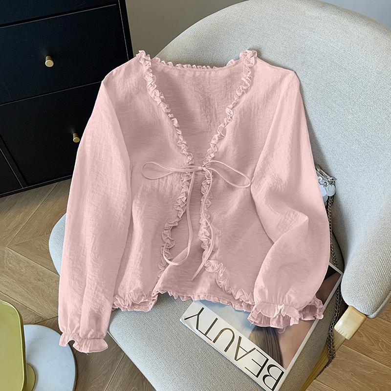 VONDA Women Casual V Neck Loose Long Sleeve Thin Cardigan Blouse