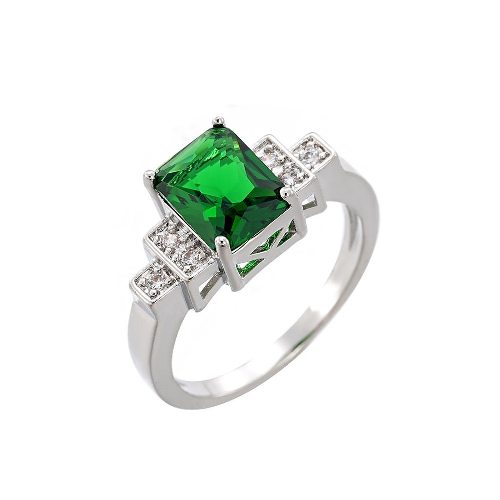 New Silver Color Rectangle Colored Zircon Engagement Rings for Women Female Luxury Party Gift Wedding