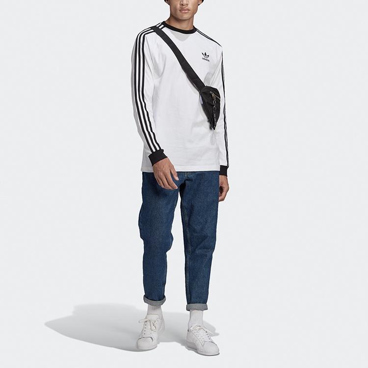 adidas originals 3-stripes Ls T Round Neck Stripe Sports Long Sleeves White Men's GN3477