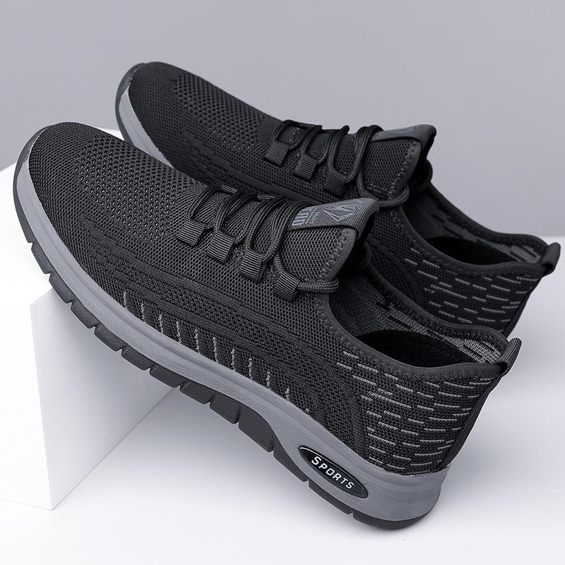 

Мужская обувь летняя повседневная обувь мужская обувь из летучей тканой сетки полая дышащая обувь для бега обувь для путешествий 2025 38 чёрный
