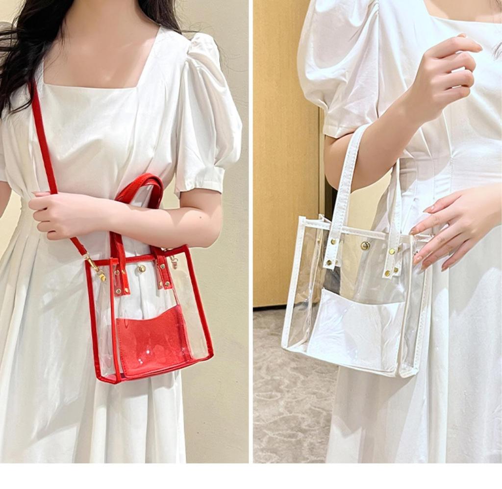 Nestkanina Genomskinlig 2-vägs Klar Väska, Crossbody, Axelväska och Handväska, Tillverkad av PVC, Lättviktig, Vattentät, Mångsidig, Fläckbeständig,