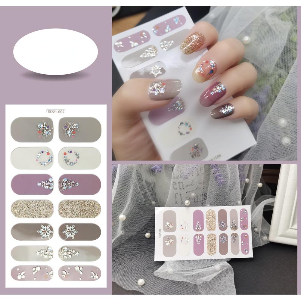 14 peças/folha Cobertura total Manicure Natal Floco de neve Árvore de Natal Unhas postiças Acabamento Manicure Adesivos