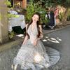 Atmosphere Stunning Summer Dress Super Fairy Beautiful Girl Hepburn Style Neck Point Hanging Neck High Waist Long Skirt