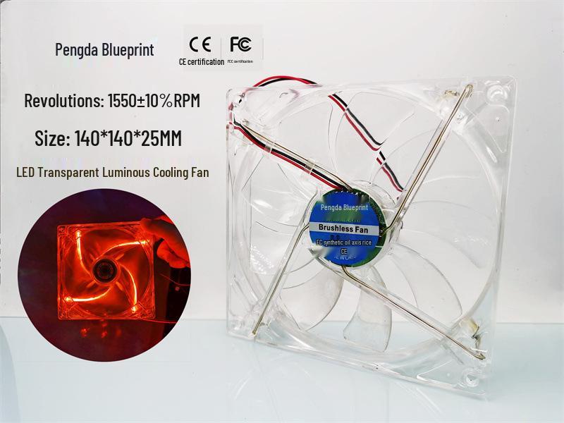 Pengda Lantu 14025 14cm 12V Silent LED Transparent Computer Case Cooling Fan 2.54 Terminal 2 Wire