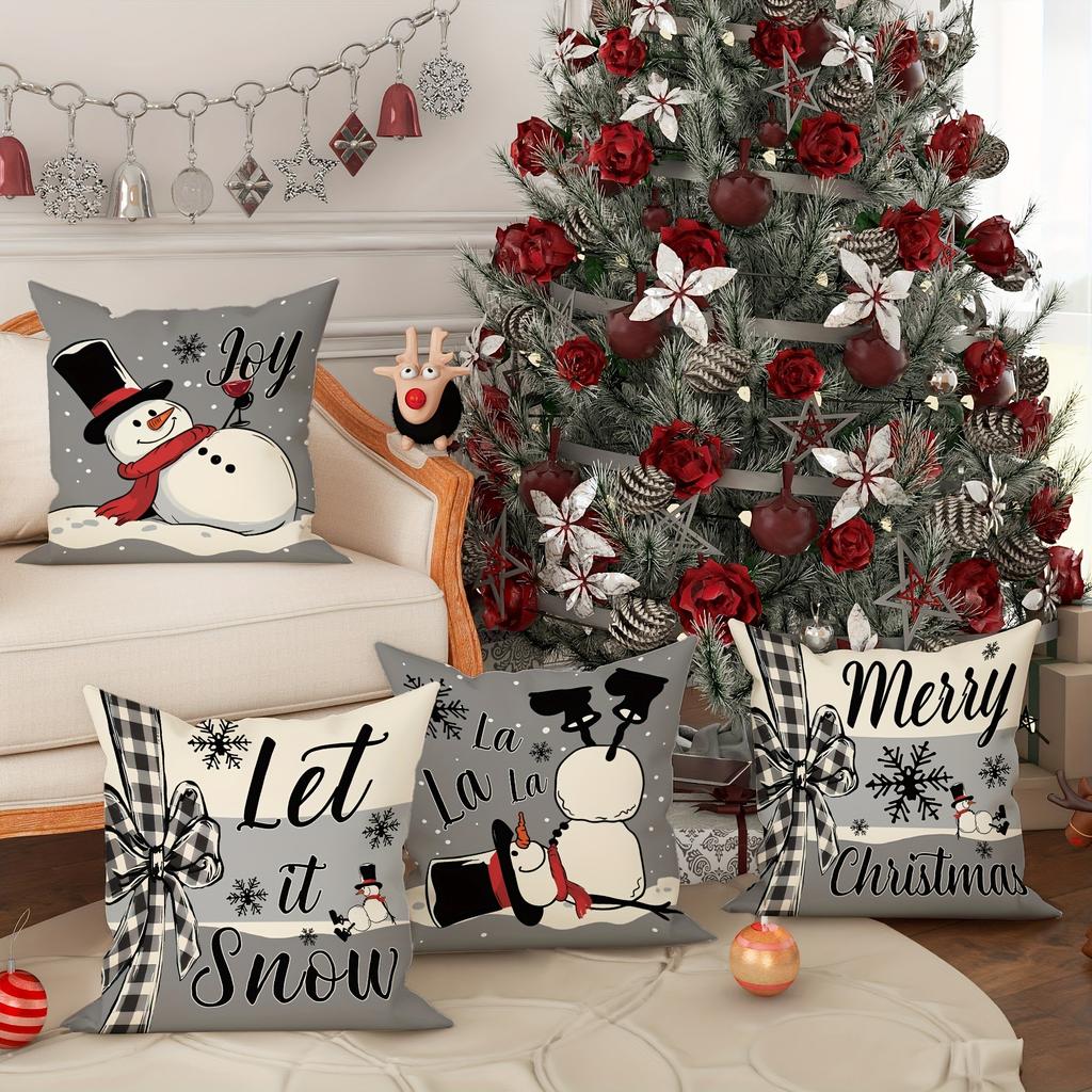 Christmas Decoration Pillowcase Merry Christmas Snowman Pattern Is Suitable for Home Living Room Room Sofa Cushion Cover