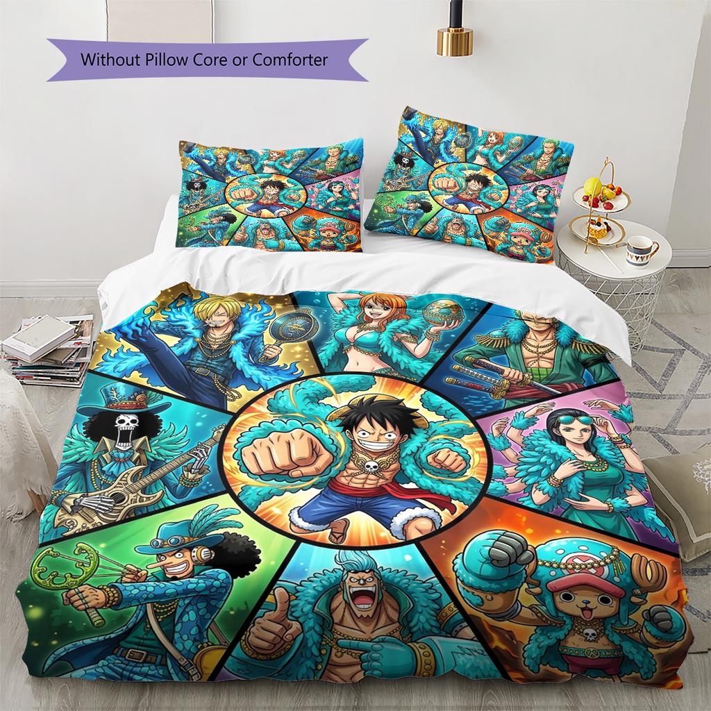 One Piece Art Pattern Bedding Quilt Set Quilt Cover Pillowcase Home Birthday Gift(1 * Duvet Cover + 2 * Pillowcase, Without Core)
