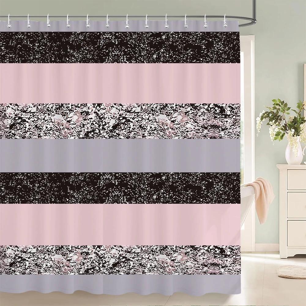 1 Pcs Shower Curtain Color Stripe Printed Bathroom Curtain Polyester Cloth Waterproof Home Decoration Curtain with Hooks