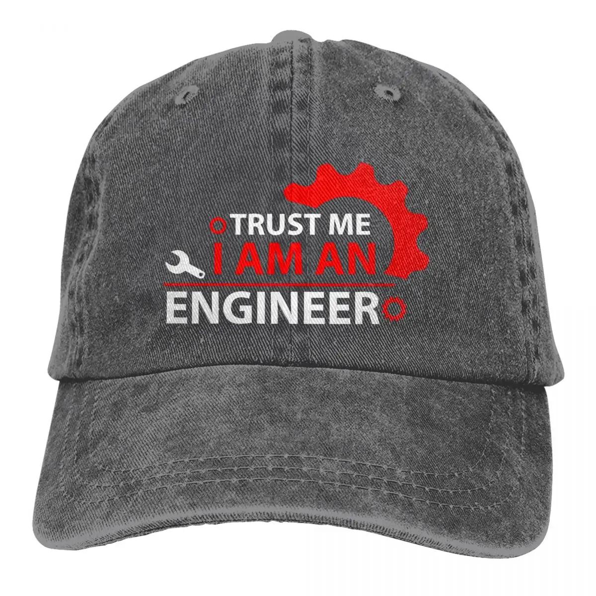 

Trust Me I Am Engineer Baseball Cap Red Logo High Quality Washed Trucker Hat Unisex Men Classic Design Snapback Cap One Size темно-сірий