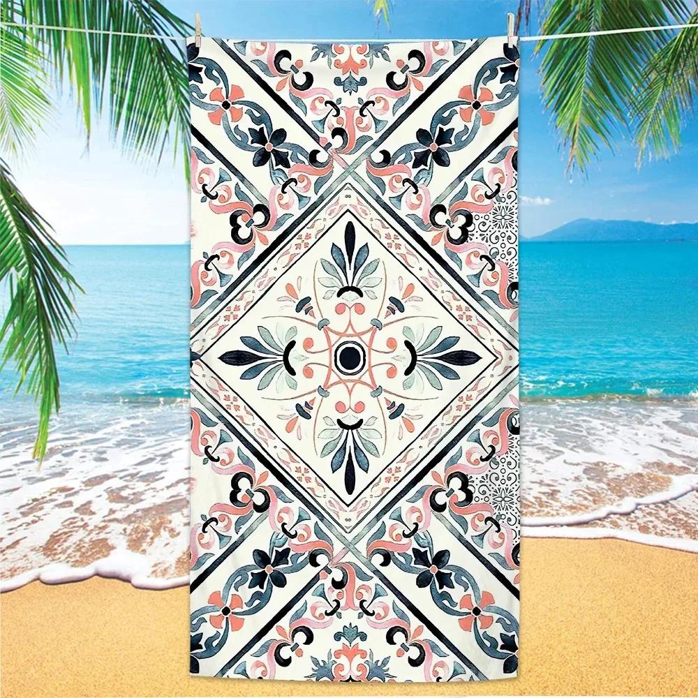 Summer Boho Beach Towel Women Men Microfiber Quick Dry Bath Towels One Side Printed Beach Cover Sand Free Portable Travel Towel