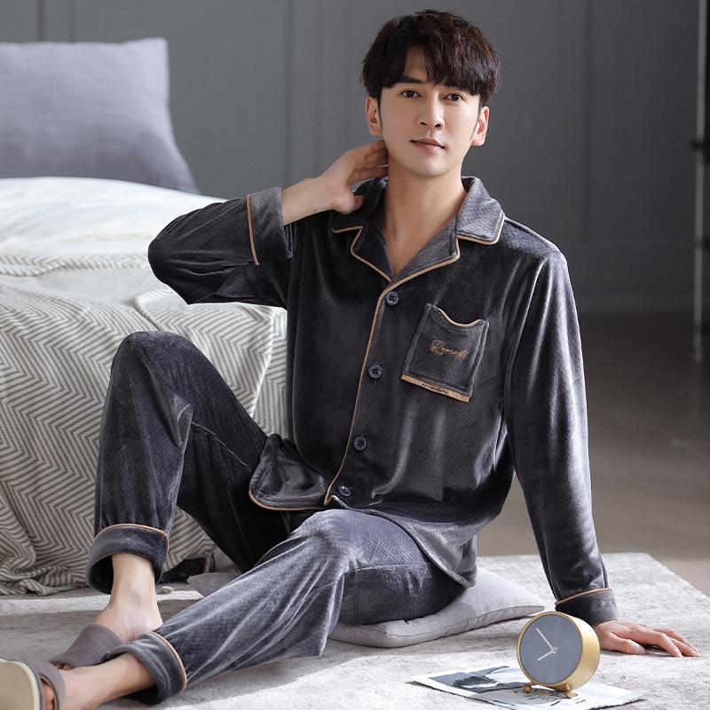 

Пижама мужская осенне-зимняя флисовая утолщенная теплая коралловый флис островной флис домашний костюм мужской L