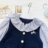 Girls' Autumn 2026 Trendy Patchwork Top and Striped Flare Pants Two-Piece Set
