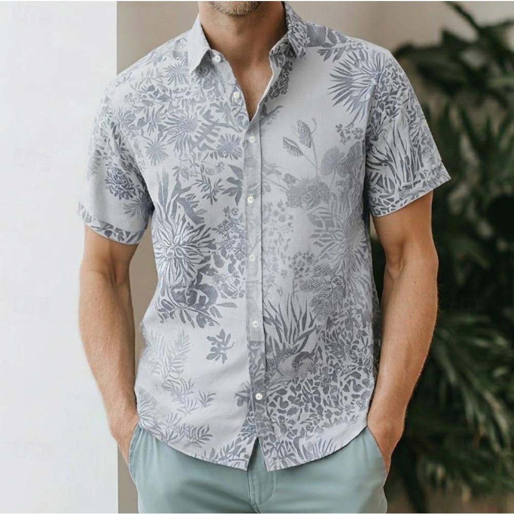 Men's Leaves 3D Print Shirt Button Up Shirt Casual Shirt Summer Shirt Short Sleeve Daily Vacation Clothing