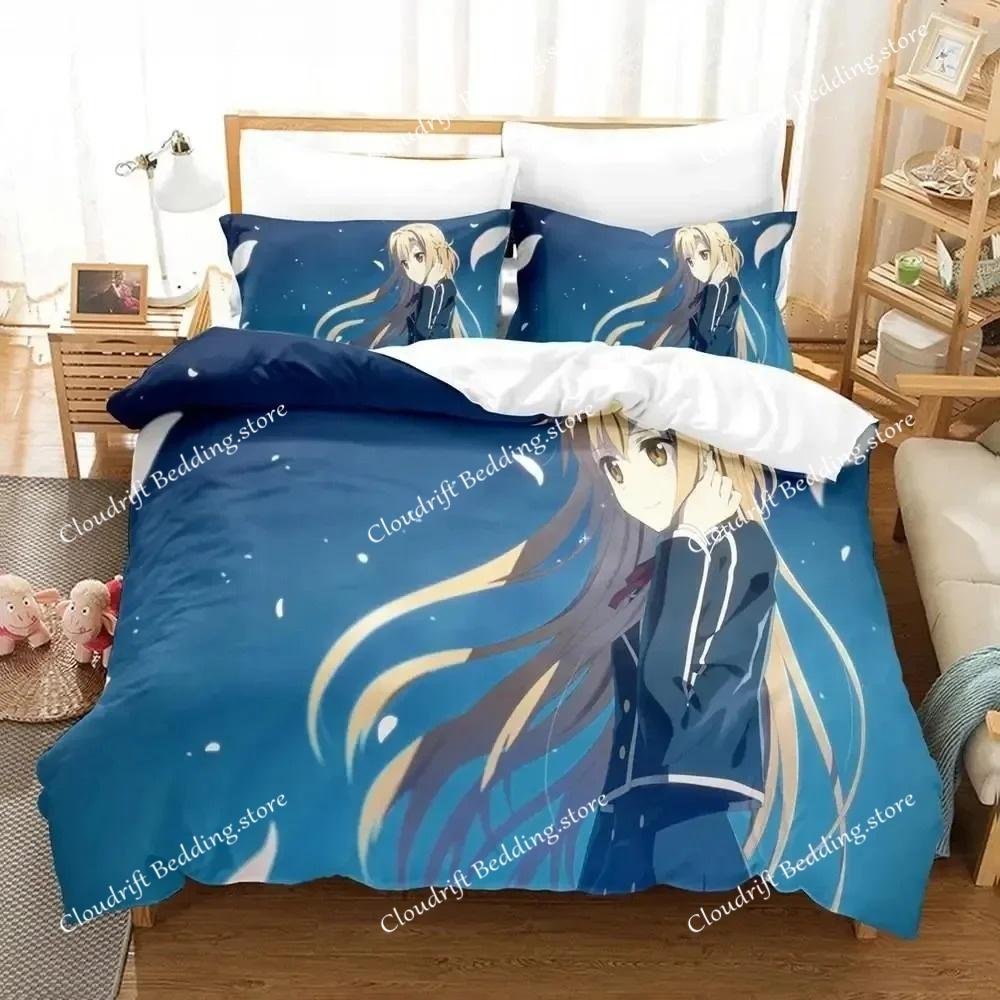 Sword Art Online Bettwäsche-Set 3D Anime-Druck Polyester Bettbezug Kissenbezüge Queen King für Kinder Geschenk Anime Bettbezug-Sets