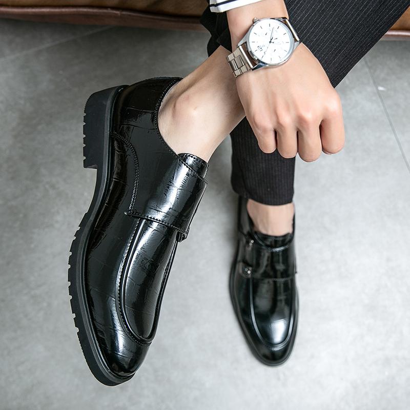 Men Monks Black Dress Loafers Shoes Slip On Comfort Wedding Brown Formal Leather Business Shoes Large Size