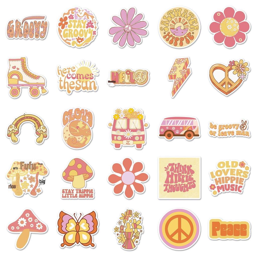 50PCS Waterproof Girly Heart Hippie Stickers for Phone & Planner