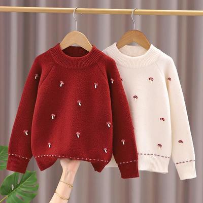 Girls' Red Stylish Pullover Sweater - 2025 Autumn/Winter Knitwear for Little To Large Children's Inner Wear.
