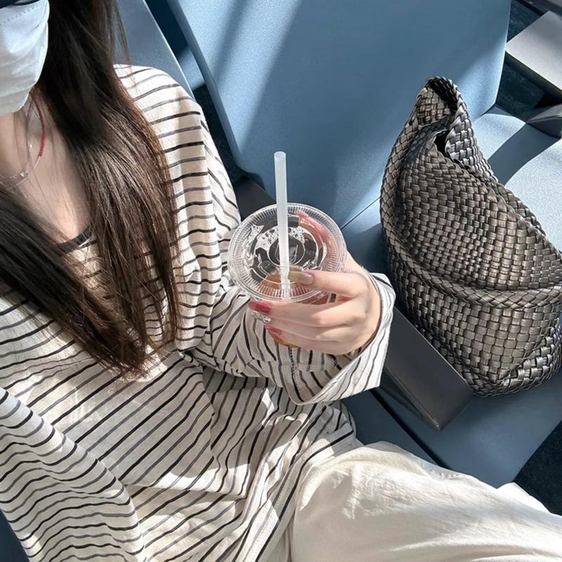 Contrast Striped Long-sleeved T-shirt for Women Summer Thin Blouse Loose Lazy Relaxed and Temperamental Top